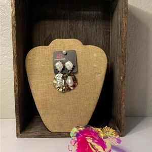 Gold Pearl Dangle Earrings